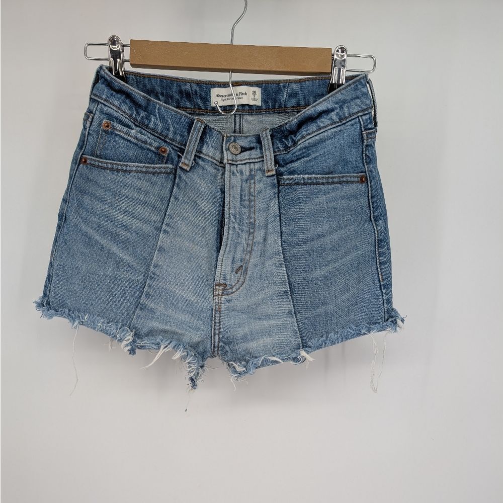Abercrombie And Fitch Blue Jean Shorts High-Waisted Frayed Hem